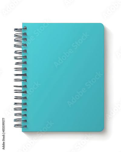 Turquoise color spiral notebook mockup isolated on white background