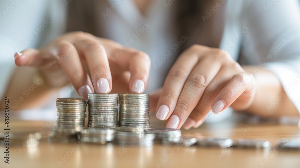 Stacking Coins on Table Stacking Coins on Table