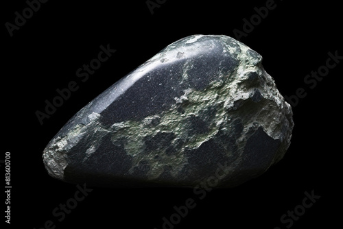 Glaucophane is rare precious natural stone on black background. AI generated. Header banner mockup with space. photo