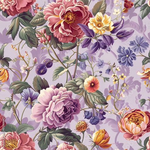 rococo flowers different sizes light lavender background vivid detail