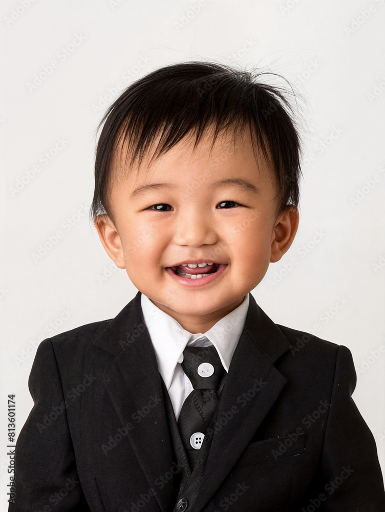 Smiling child dressed in an adult suit. Asian boy with an happy face. Child businessman on white background Smiling child dressed in an adult suit. Asian boy with an happy face. Child businessman on white background