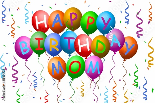 Happy birthday MOM template with colorful balloons