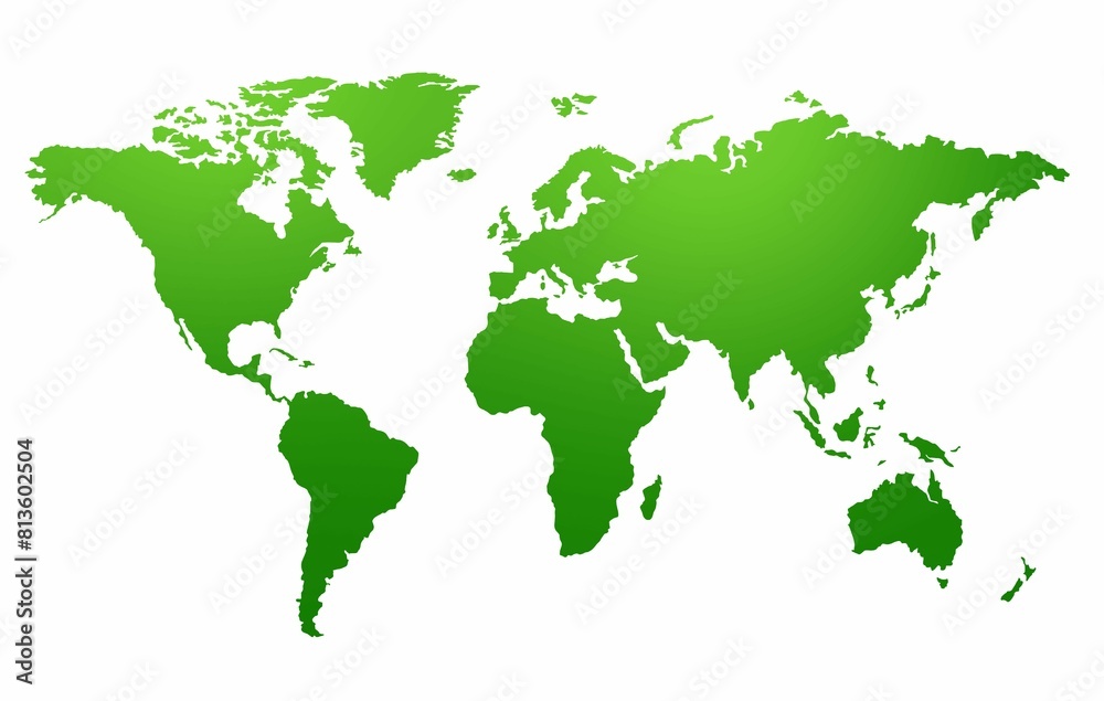 Digital render of the green world map isolated on a white background