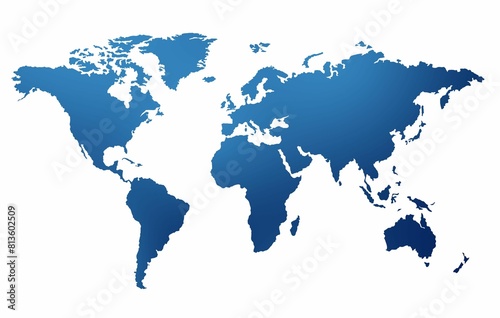 Digital render of the blue world map isolated on a white background