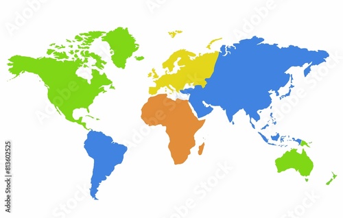 Digital render of the colorful world map isolated on a white background