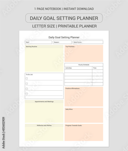 Daily Goal Setting Planner  Notes | Daily Goal Setting Planner  Notebook |Daily Goal Setting Planner  Workbook | Daily Goal Setting Planner  Log Book | Notebook Printable Planner | Letter Size