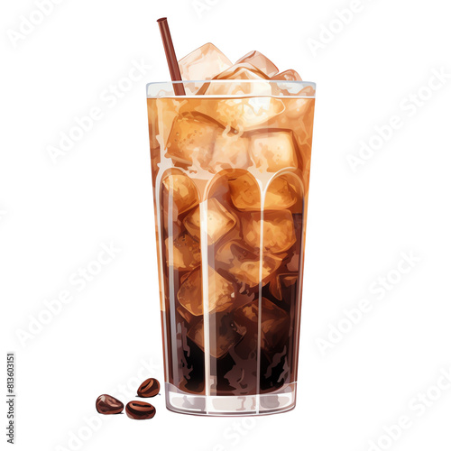Iced coffee in tall glass with straw photo