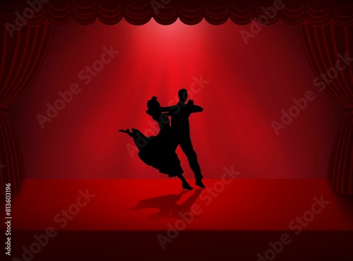 Illustration silhouette design of Latin salsa dancing couple on stage