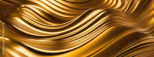 Waves of liquid glossy gold metal  glossy mirror chrome  water effect. Liquid metal background