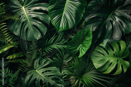 Natural green backdrop with tropical foliage. Generative Ai