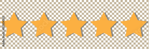 Star icon. Vector yellow isolated five stars. Customer feedback concept. Vector 5 stars rating review. Quality shape design.