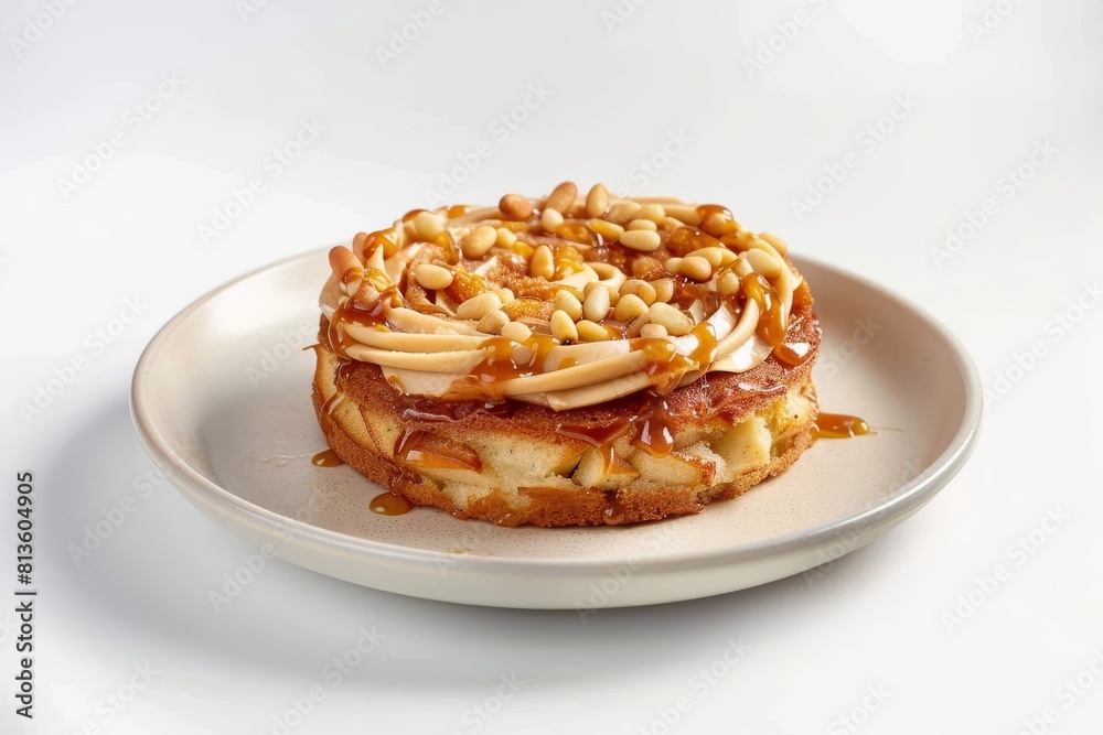 Lovely Apple Nutmeg Cake with Toasted Pine Nuts and Caramel Drizzle