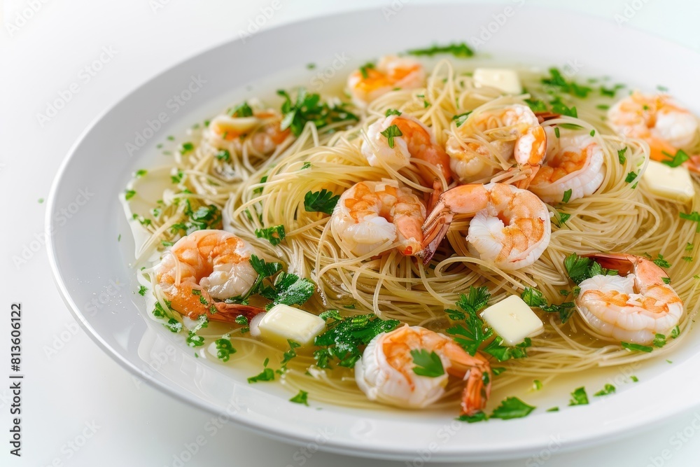 Delicate Angel Hair Pasta and Succulent Shrimp Dish Delicate Angel Hair Pasta and Succulent Shrimp Dish