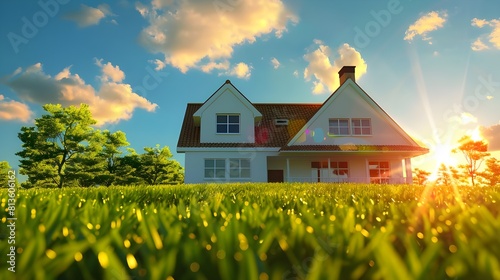 House, exterior view, green grass, home for sale, rent, housing, real estate, residential property, architecture, building, outdoor, lawn, front yard, curb appeal, suburban, neighborhood, housing mark photo