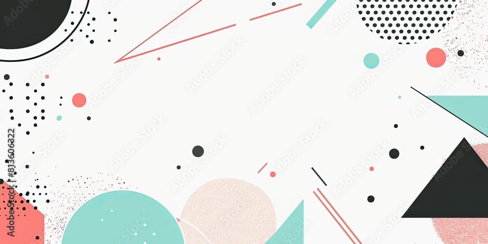 A simple vector graphic design of an abstract pattern using black, white ,Teal and Coral on the right side with small shapes and dots. It is on top of a plain white background. A simple vector graphic design of an abstract pattern using black, white ,Teal and Coral on the right side with small shapes and dots. It is on top of a plain white background.