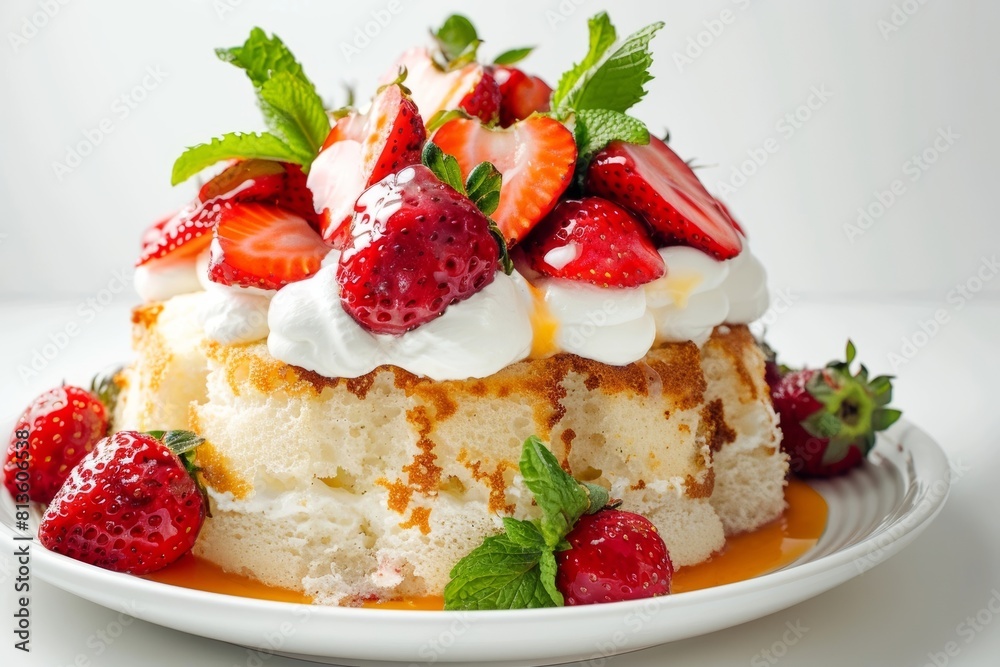 Showstopping Angel Food Cake with Non-Dairy Topping and Fresh Strawberries Showstopping Angel Food Cake with Non-Dairy Topping and Fresh Strawberries