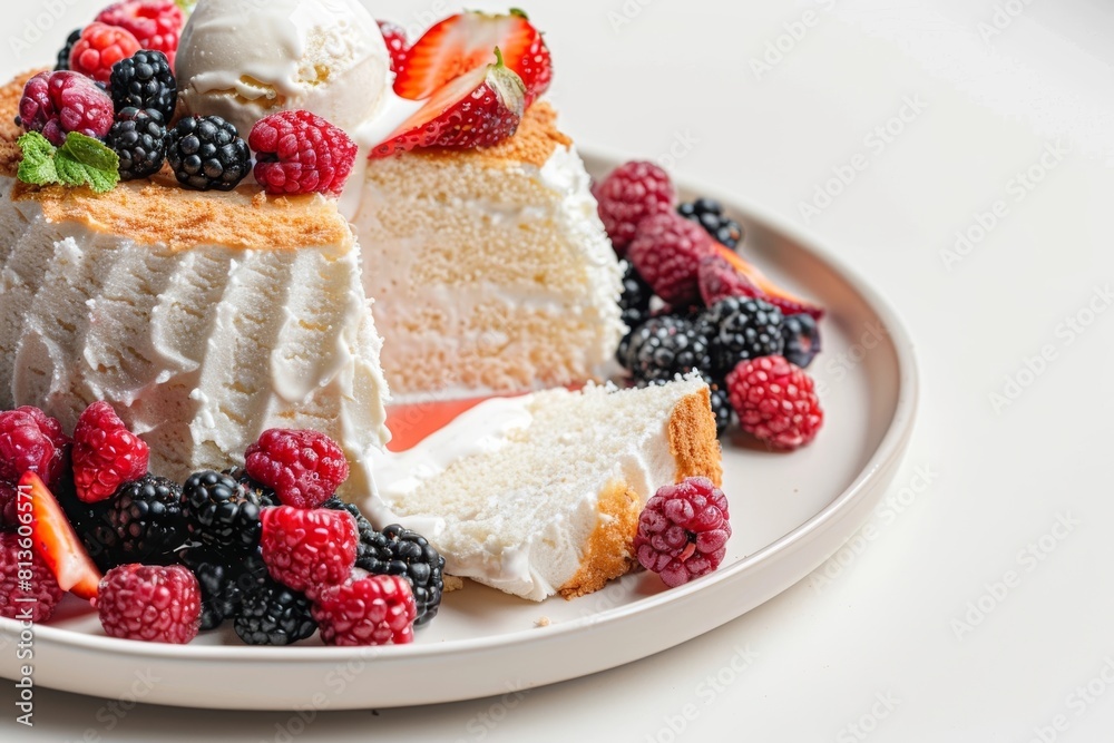 Angel Food Cake with Rosé Berries and Vanilla Ice Cream Angel Food Cake with Rosé Berries and Vanilla Ice Cream