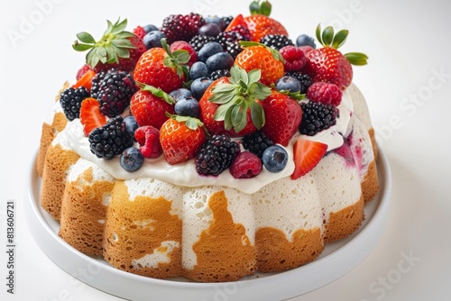Fluffy Angel Food Cake with Colorful Mixed Berries