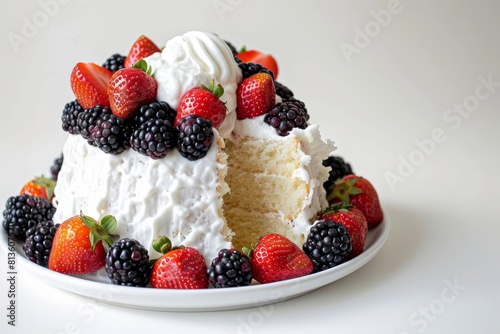 Fluffy Angel Food Cake with Juicy Berries and Cream