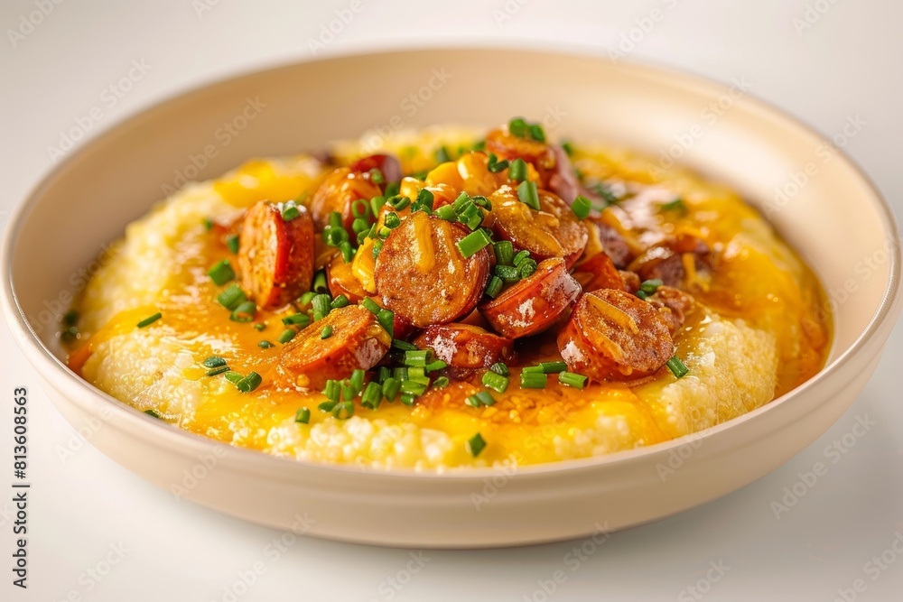 Creamy Andouille and White Cheddar Cheese Grits with Fresh Chives