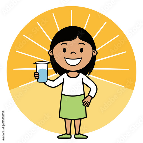 Beautiful Girl with Milk Glass Cartoon Character vector