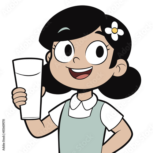 Beautiful Girl with Milk Glass Cartoon Character vector