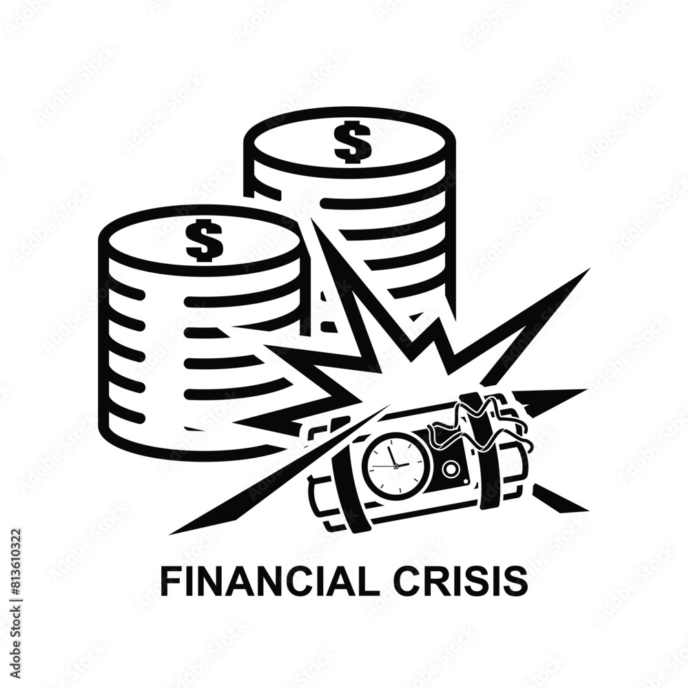 Financial crisis icon. Money crisis icon isolated on background vector illustration. Financial crisis icon. Money crisis icon isolated on background vector illustration.
