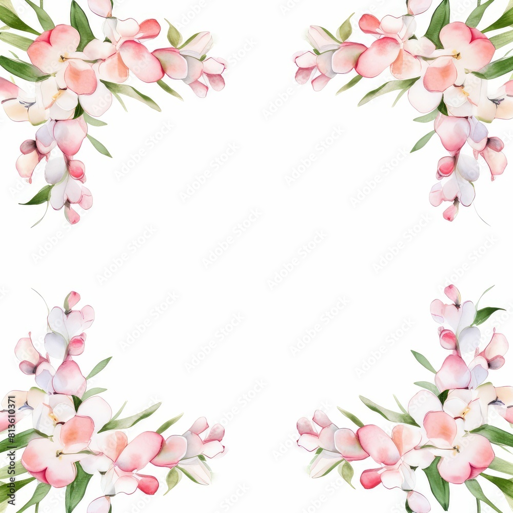 bouvardia themed frame or border for photos and text. clusters of small pink and white flowers. watercolor illustration, flowers frame, botanical border, Wedding bouquet in a frame for the design. bouvardia themed frame or border for photos and text. clusters of small pink and white flowers. watercolor illustration, flowers frame, botanical border, Wedding bouquet in a frame for the design.
