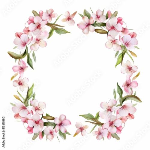 bouvardia themed frame or border for photos and text. clusters of small pink and white flowers. watercolor illustration, flowers frame, botanical border, Wedding bouquet in a frame for the design.