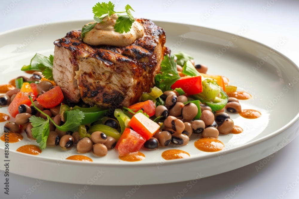 Grilled Pork Loin with Zesty Black-Eyed Pea Salad and Poblano Pepper Grilled Pork Loin with Zesty Black-Eyed Pea Salad and Poblano Pepper