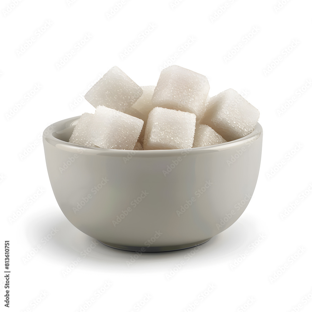 Sugar cubes in white bowl isolated on white background Sugar cubes in white bowl isolated on white background