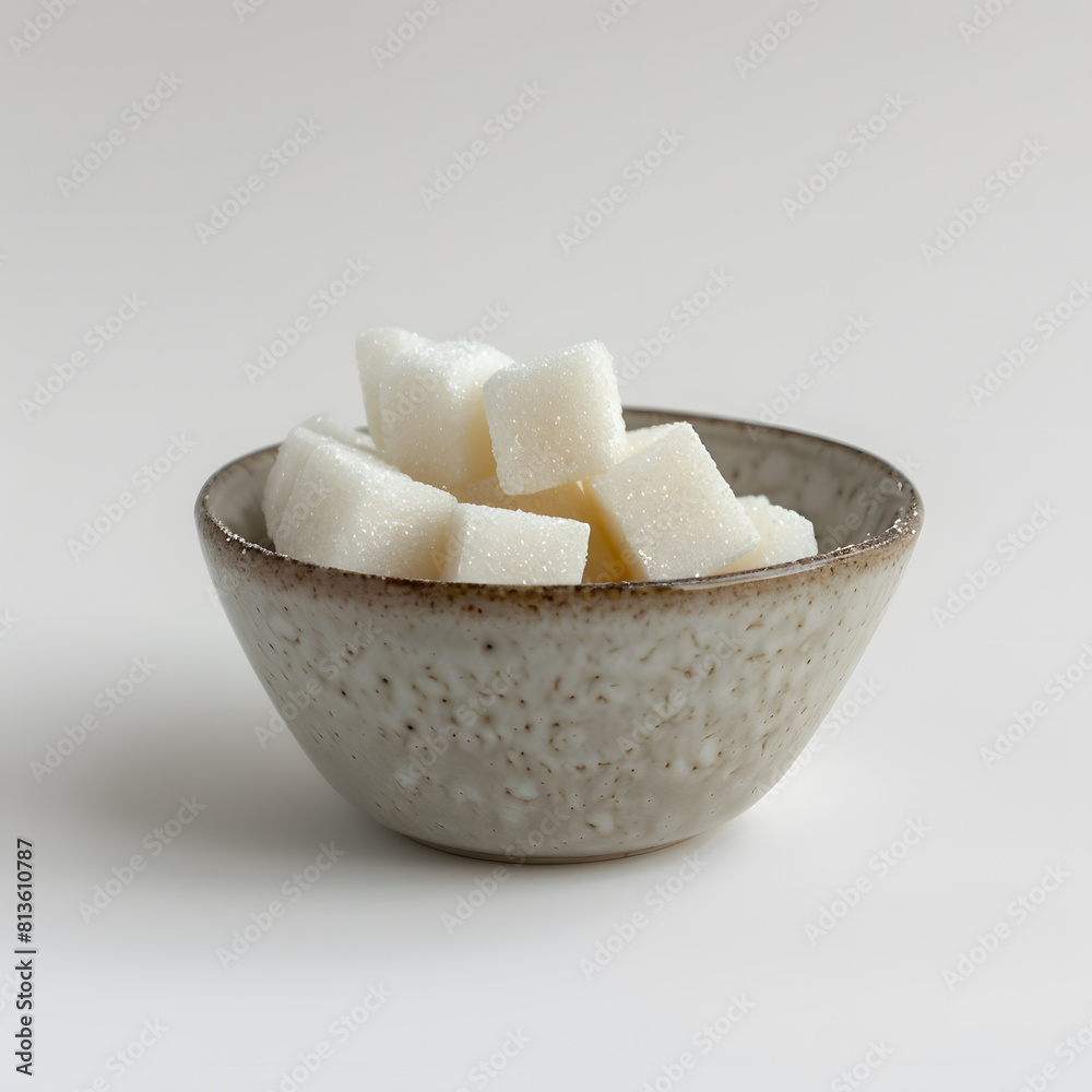 Sugar cubes in white bowl isolated on white background Sugar cubes in white bowl isolated on white background
