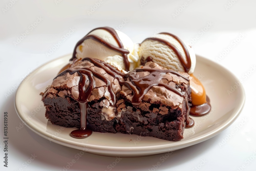 Ancho Brownie Sundae with Chocolate Sauce, Dulce de Leche, and Vanilla Ice Cream