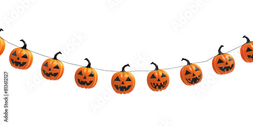 Halloween festive garland of pumpkins isolated on a white background. Getting ready for a Halloween party. Celebrate a fun Halloween in the fall.