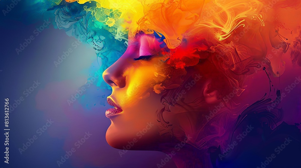 emotional rainbow in color spectrum of a woman's face