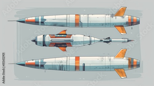 Lifelike intercontinental missile flat design side view global reach theme water color Triadic Color Scheme