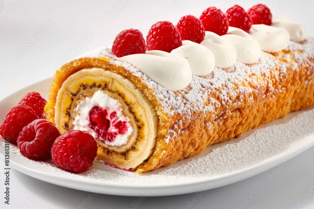 Appetizing Americana Banana Roll with Creamy Vanilla and Raspberries Appetizing Americana Banana Roll with Creamy Vanilla and Raspberries