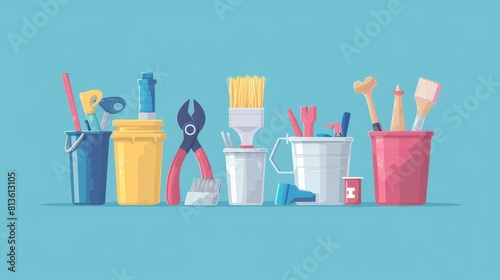 Maintenance tools flat design front view tool kit usage theme water color Complementary Color Scheme photo