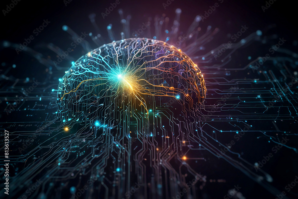 Fototapeta premium Neural circuit and electronic cyber brain in a computing system