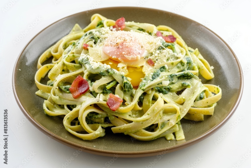 Creamy Carbonara Sauce with Spinach Fettuccine and Bacon