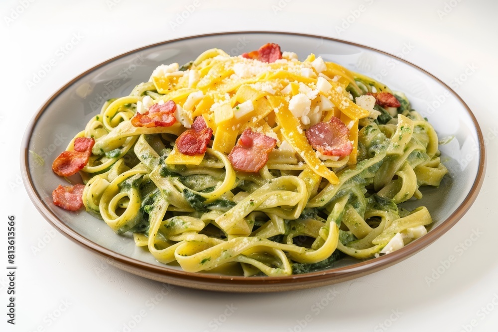 Tasty American Pasta Carbonara with Cheddar and Bacon