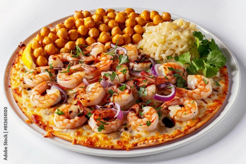 Appetizing Shrimp and Chickpea Pizza with Red Onions and Cilantro Appetizing Shrimp and Chickpea Pizza with Red Onions and Cilantro