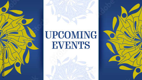 Upcoming Events Mandala Blue Gold Left Right Horizontal Text 