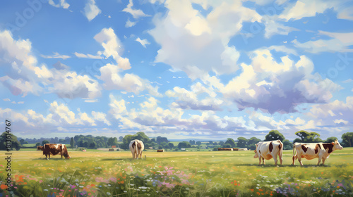 summer fields and cows oil painting abstract decorative painting
