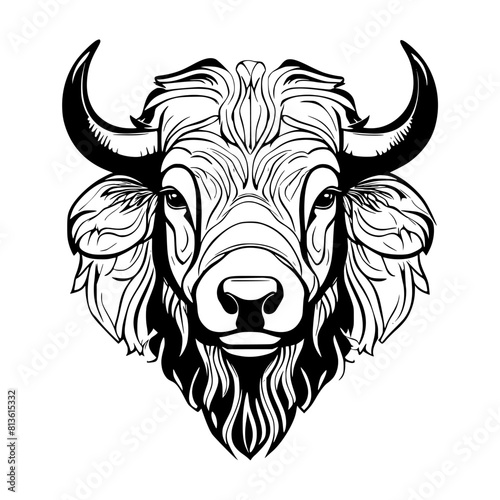 Detailed and vivid illustration of a buffalo against a stark white background