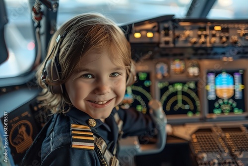 A pilot's happy childhood ideal profession as an airline captain. Generative Ai