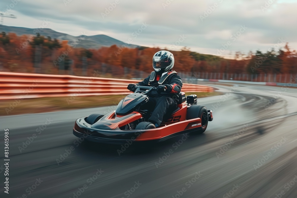 A man racing on a fully enclosed course. Generative Ai