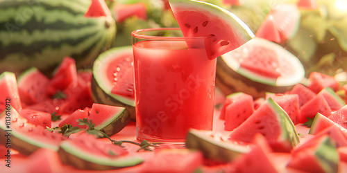 Summer Survival Battling High Temperatures Without Air Conditioning A CloseUp Look , A glass of red juice with watermelon and a straw , 