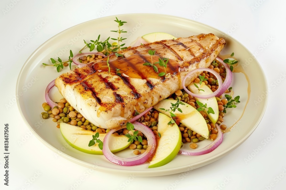 Halibut with Apple-Honey Glaze and Zesty Lentil-Green Apple Salad Halibut with Apple-Honey Glaze and Zesty Lentil-Green Apple Salad