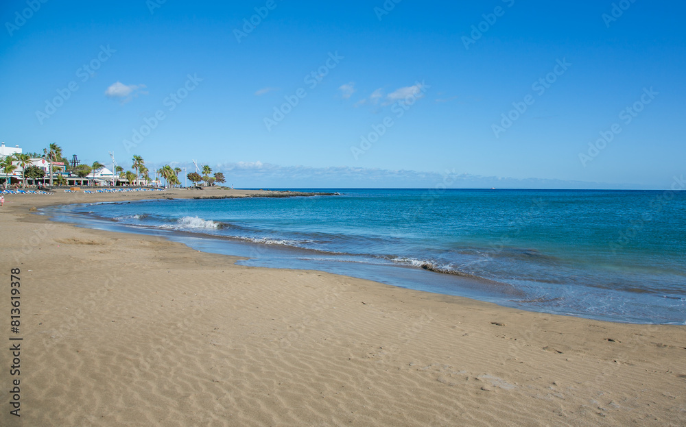 Lonely beach Playa de Los Pocillos, Lanzarote, Canary Islands, Spain
